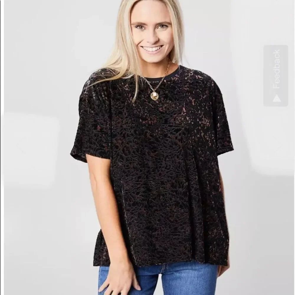 We The Free People Teddy Boxy Top Burnt Velvet Cheetah Combo S